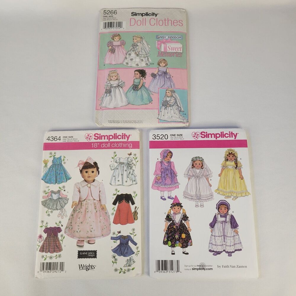 Lot 3 Simplicity UNCUT Sewing Patterns American Girl Doll Size Clothes 18" Dress